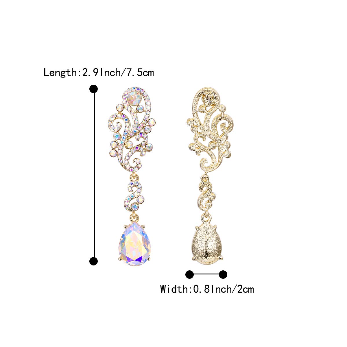 BriLove Wedding Bridal Dangle Earrings for Women Crystal Floral Scroll Chandelier Earrings Iridescent AB Gold-Toned