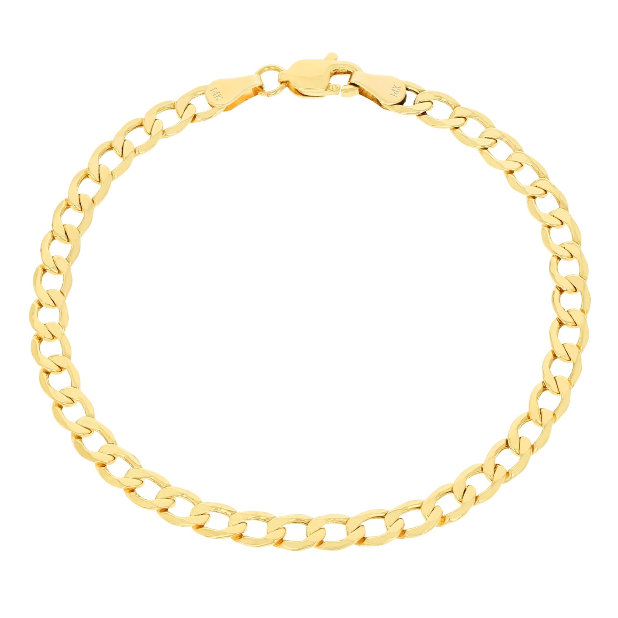 Nuragold 14k Yellow Gold 4.5mm Cuban Curb Link Chain Bracelet, Mens Womens Jewelry 7" 7.5" 8" 8.5" 9"