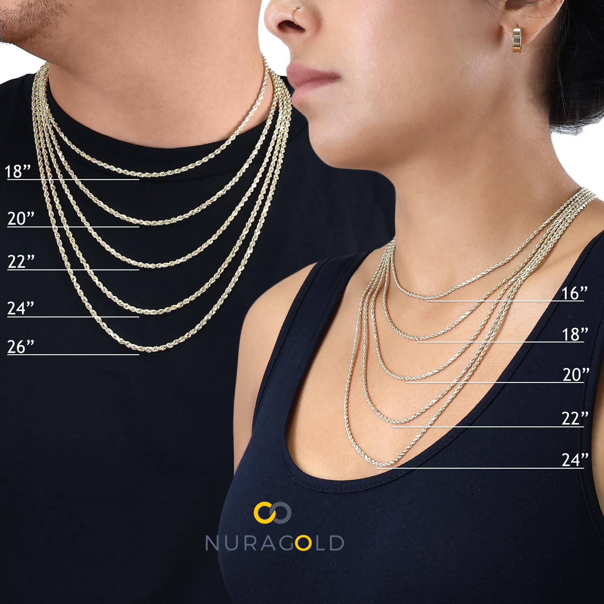 Nuragold 14k Yellow Gold 1mm Solid Rope Chain Diamond Cut Link Pendant Necklace, Mens Womens Jewelry 16" 18" 20" 22" 24" 26" 28" 30"