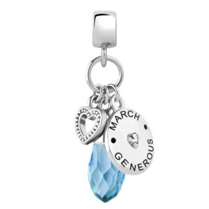 LovelyJewelry March Birthday Heart Love Simulated Birthstone Charms for Bracelets