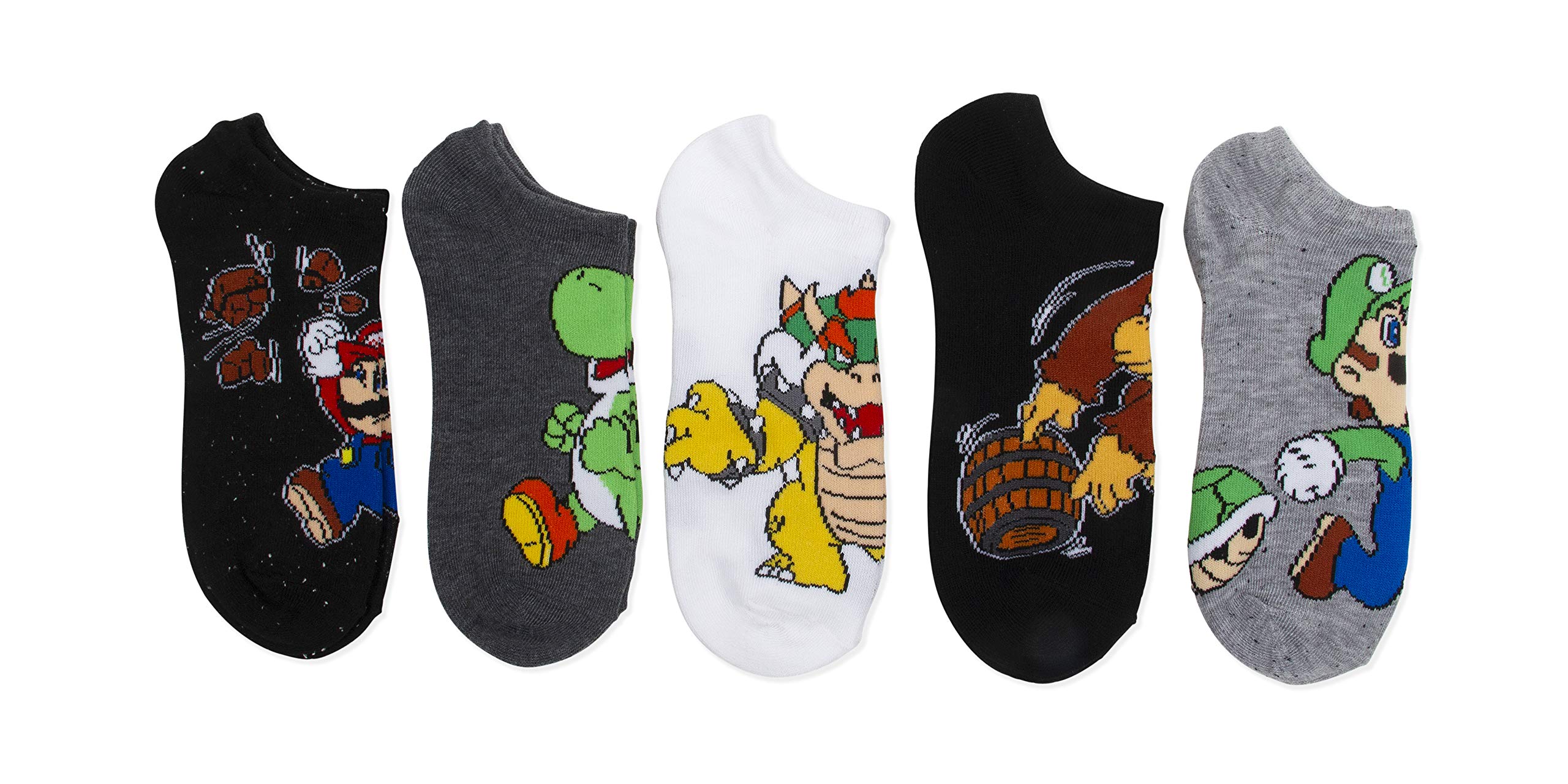 Mario boys Mario 5 Pack No Show Casual Sock, Black White Grey Mario, 11-Sep US