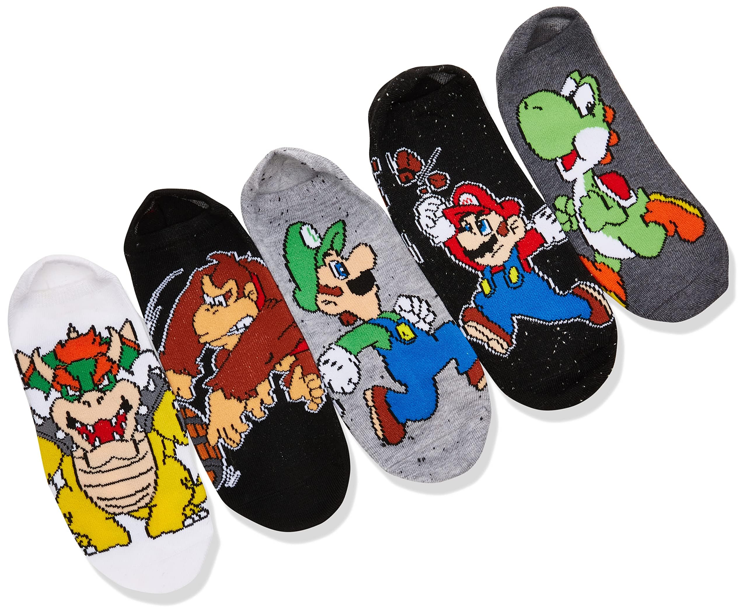 Mario boys Mario 5 Pack No Show Casual Sock, Black White Grey Mario, 11-Sep US