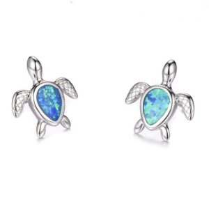 Vanessa Blue Opal Sea Turtle Earrings Birthstone Jewelry Birthday Christmas Stud Earrings Gifts for Her