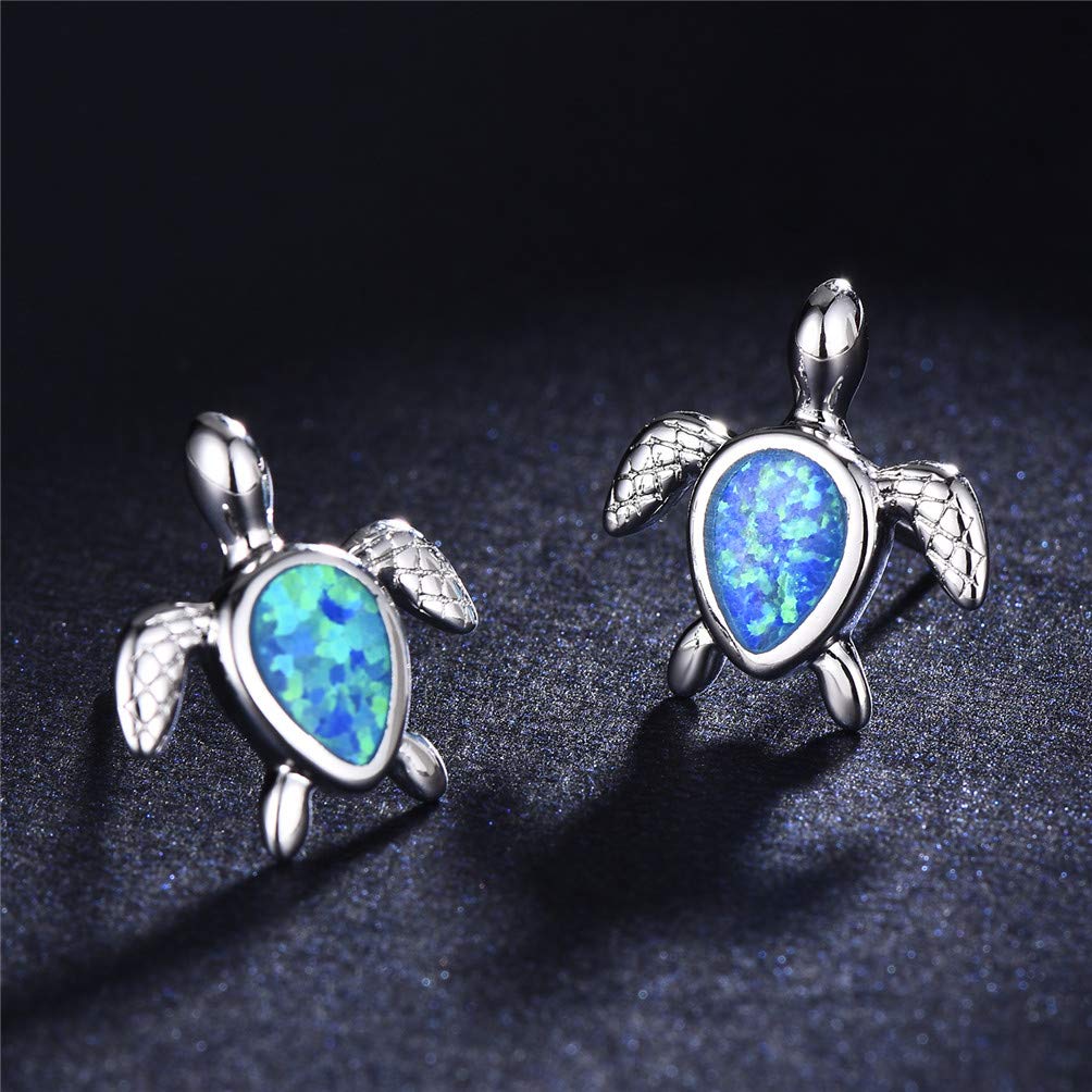 Vanessa Blue Opal Sea Turtle Earrings Birthstone Jewelry Birthday Christmas Stud Earrings Gifts for Her