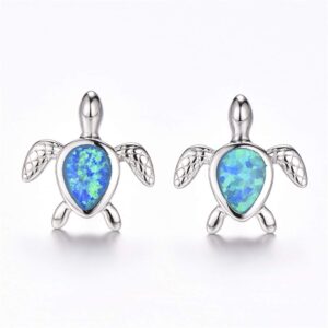 Vanessa Blue Opal Sea Turtle Earrings Birthstone Jewelry Birthday Christmas Stud Earrings Gifts for Her