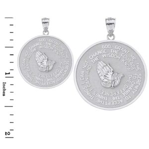 14k White Gold Serenity Prayer with Praying Hands and Lord's Prayer Medal Pendant (S)