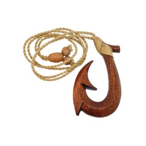 Zero Gravity Hawaii Hawaiian Jewelry Large Koa Wood Fish Hook Necklace