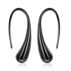 ARMRA Fashion Classic Silver Thread Drop Earrings Teardrop Back Earrings Bright Black