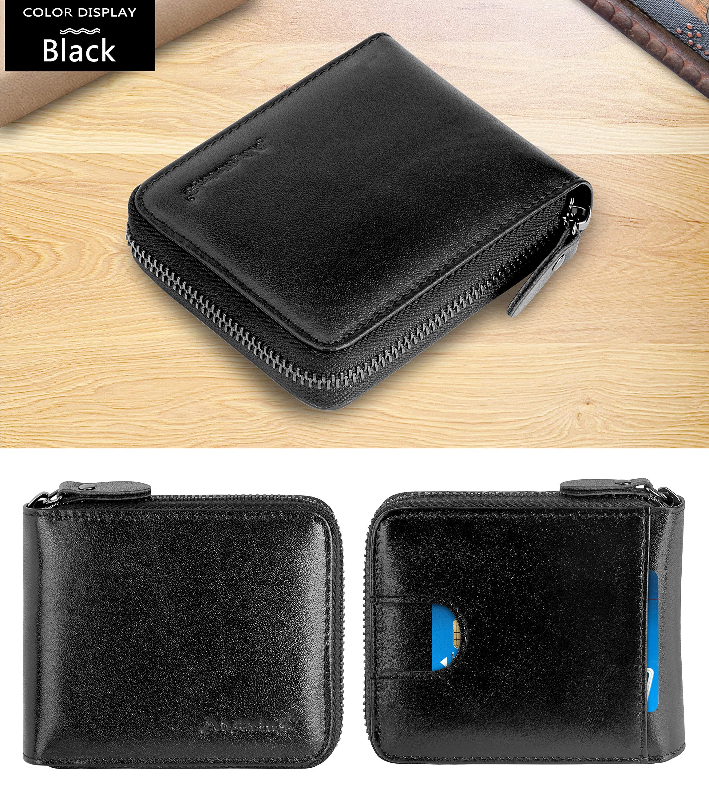 Admetus Wallet for Men Bifold Leather Zipper Wallet RFID Blocking Card Holder Black2019