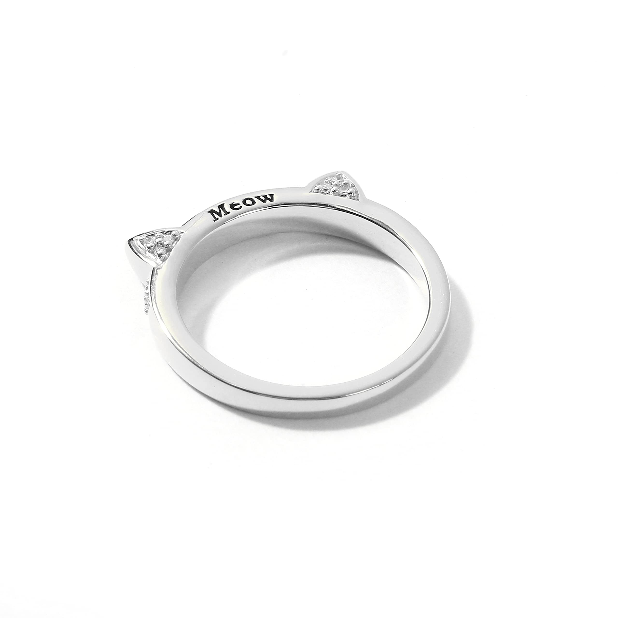 DZON 10k White Gold 1/10CT TDW Round Diamond Accent Cat Ears Ladies Fashion Ring Love Gift for Women (I-J,I2)