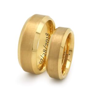 k & co. 8mm/6mm yellow gold plated tungsten wedding ring, personalized couples ring set, his and hers tungsten ring, anniversary rings tcr519 (inside engraving)