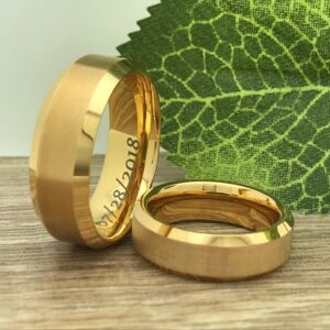 K & Co. 8mm/6mm Yellow Gold Plated Tungsten Wedding Ring, Personalized Couples Ring Set, His and Hers Tungsten Ring, Anniversary Rings TCR519 (Inside Engraving)