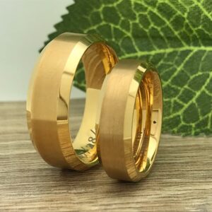 K & Co. 8mm/6mm Yellow Gold Plated Tungsten Wedding Ring, Personalized Couples Ring Set, His and Hers Tungsten Ring, Anniversary Rings TCR519 (Inside Engraving)