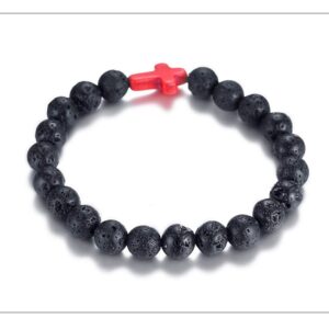 Fashion Month Volcanic Energy Lava Stone Black Red Cross Charm Bracelets for Women Men Yoga Beads Couple Jewelry Stretch