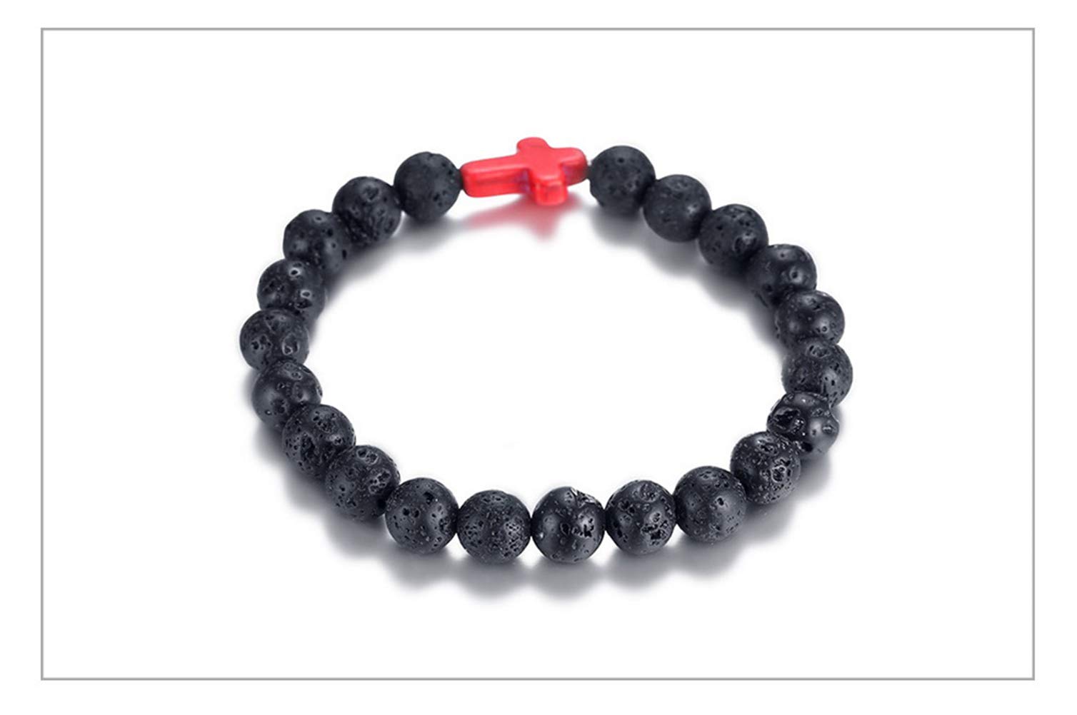 Fashion Month Volcanic Energy Lava Stone Black Red Cross Charm Bracelets for Women Men Yoga Beads Couple Jewelry Stretch