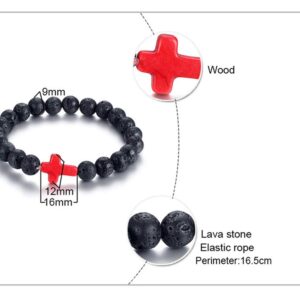 Fashion Month Volcanic Energy Lava Stone Black Red Cross Charm Bracelets for Women Men Yoga Beads Couple Jewelry Stretch