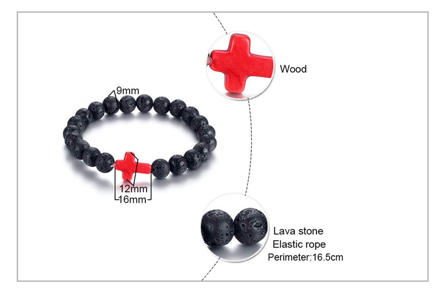 Fashion Month Volcanic Energy Lava Stone Black Red Cross Charm Bracelets for Women Men Yoga Beads Couple Jewelry Stretch