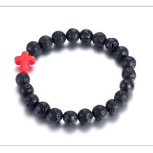 Fashion Month Volcanic Energy Lava Stone Black Red Cross Charm Bracelets for Women Men Yoga Beads Couple Jewelry Stretch