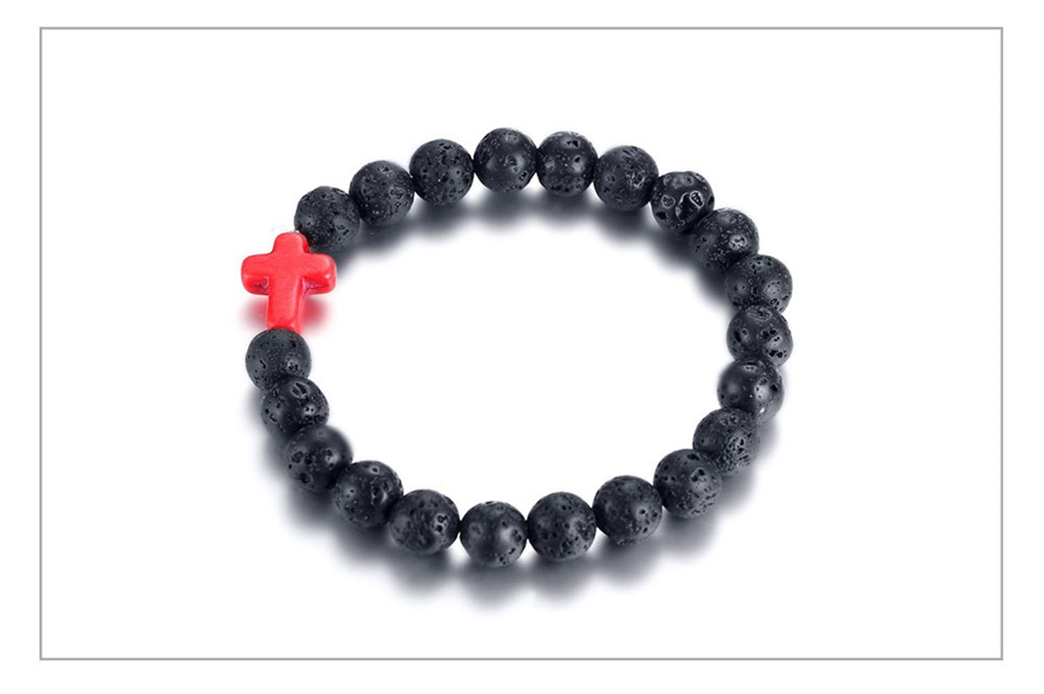 Fashion Month Volcanic Energy Lava Stone Black Red Cross Charm Bracelets for Women Men Yoga Beads Couple Jewelry Stretch