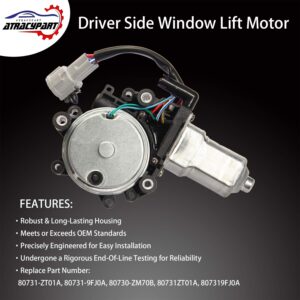 Window Lift Motor Front Left Driver Side | for 2004-2014 Nissan Titan, 2004 Nissan Pathfinder Armada, 2005-2014 Nissan Armada, 2004-2011 Infiniti QX56 | Replace # 80731-ZT01A 80731-9FJ0A