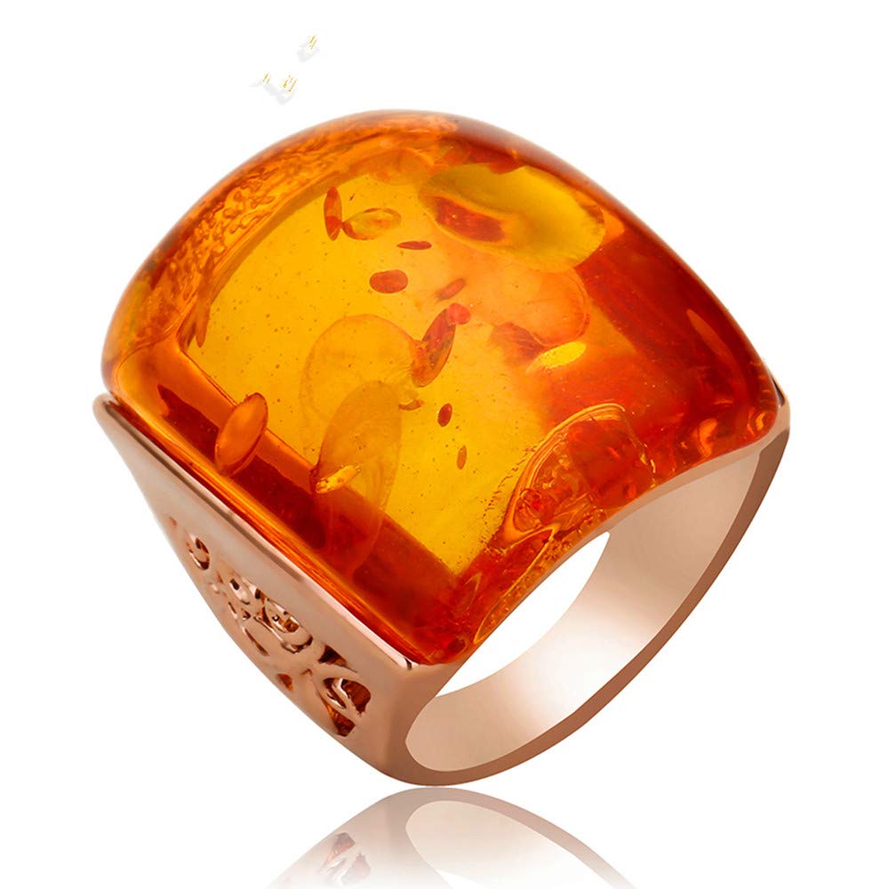 Ajojewel Beautiful Orange Resin Rings For Women Simulated Amber Ring Big Designs Anel Costume Jewelry (Orange, 9)