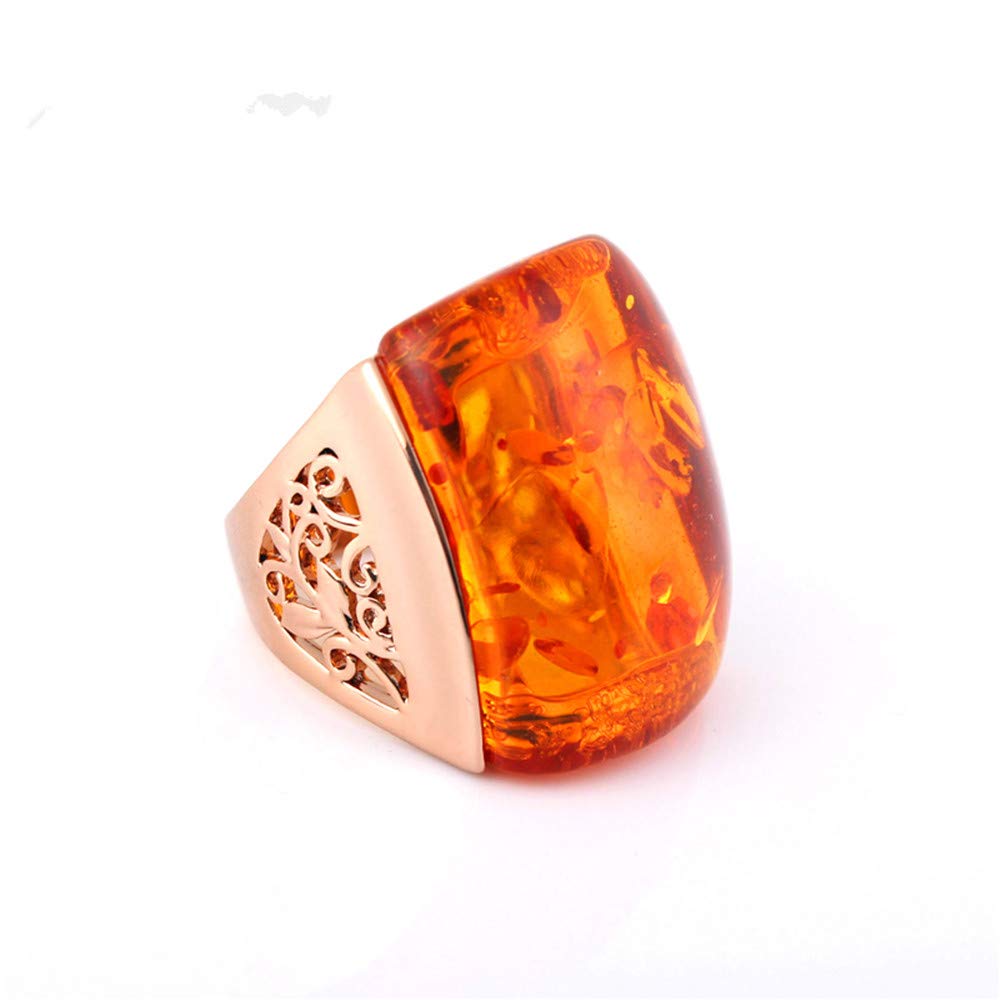 Ajojewel Beautiful Orange Resin Rings For Women Simulated Amber Ring Big Designs Anel Costume Jewelry (Orange, 9)