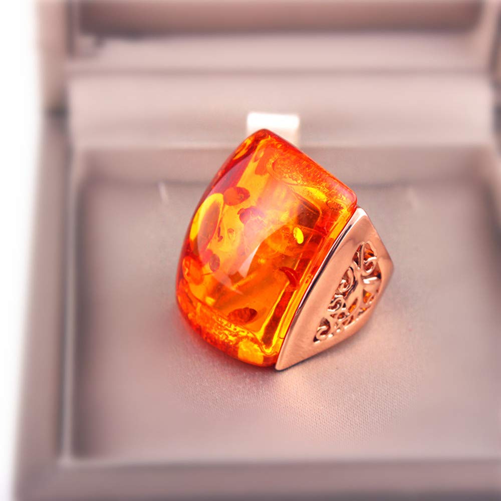 Ajojewel Beautiful Orange Resin Rings For Women Simulated Amber Ring Big Designs Anel Costume Jewelry (Orange, 9)