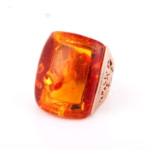 Ajojewel Beautiful Orange Resin Rings For Women Simulated Amber Ring Big Designs Anel Costume Jewelry (Orange, 9)