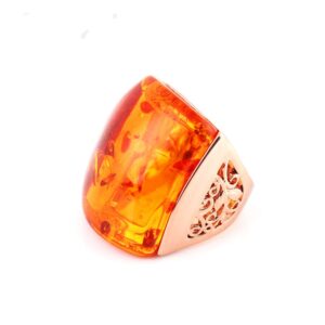 Ajojewel Beautiful Orange Resin Rings For Women Simulated Amber Ring Big Designs Anel Costume Jewelry (Orange, 9)