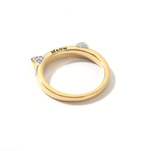 DZON 10k Yellow Gold 1/10CT TDW Round Diamond Accent Cat Ears Ladies Fashion Ring Love Gift for Women (I-J,I2)