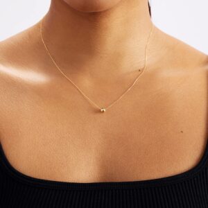 14k Solid Gold Bead Necklace | 14k Yellow Gold Small Bead Pendant Necklaces for Women | Beaded Necklace | Delicate Round Jewelry | Gifts for Christmas, 18"