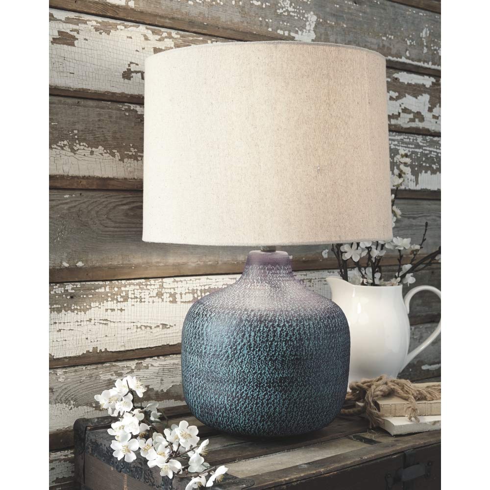 Signature Design by Ashley Malthace 24.5" Metal Accent Table Lamp, Beige, Copper, Blue & Bronze