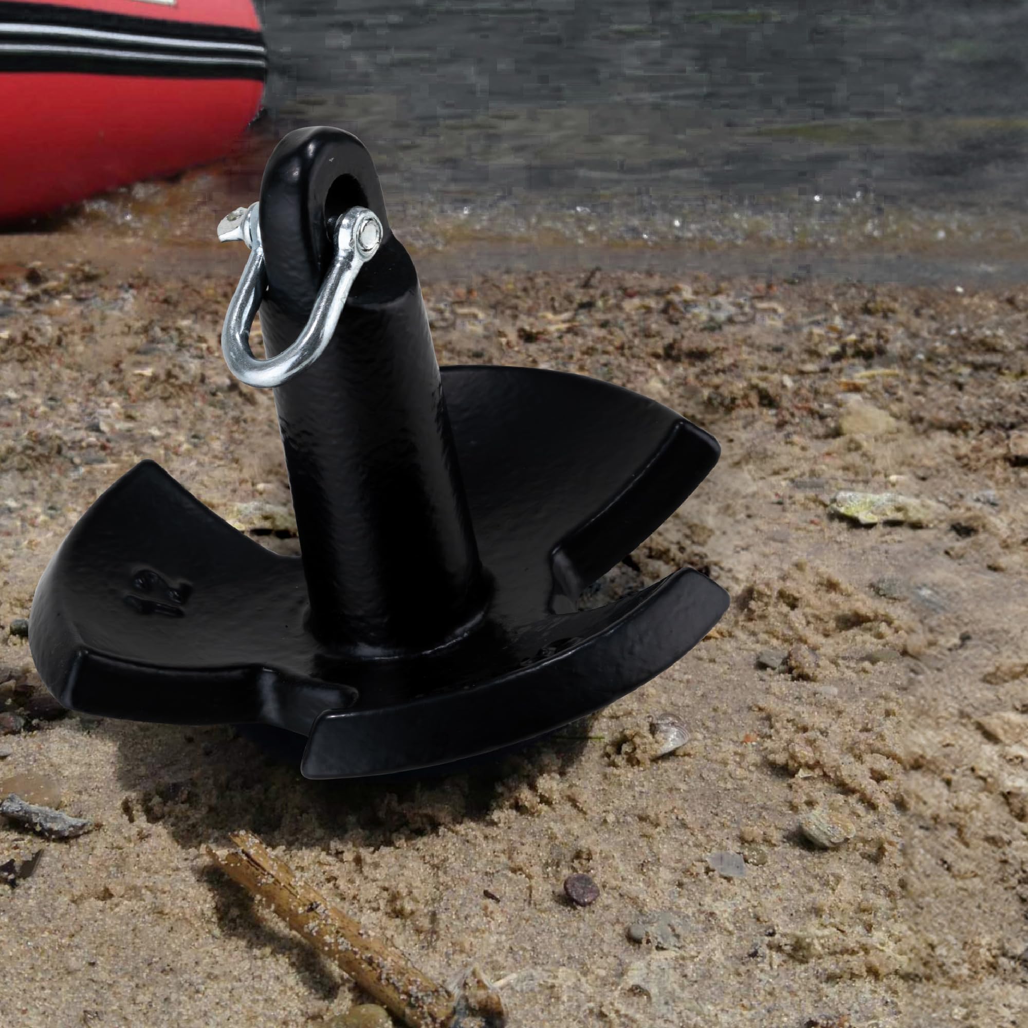 Five Oceans River Anchor, 12 Lb / 5.5 Kg, Cast Iron Black PVC Vinyl Coated, Ideal for Pontoon and Bass Boats, Excellent Holding Power in River and Mud Bottom Lakes - FO4301