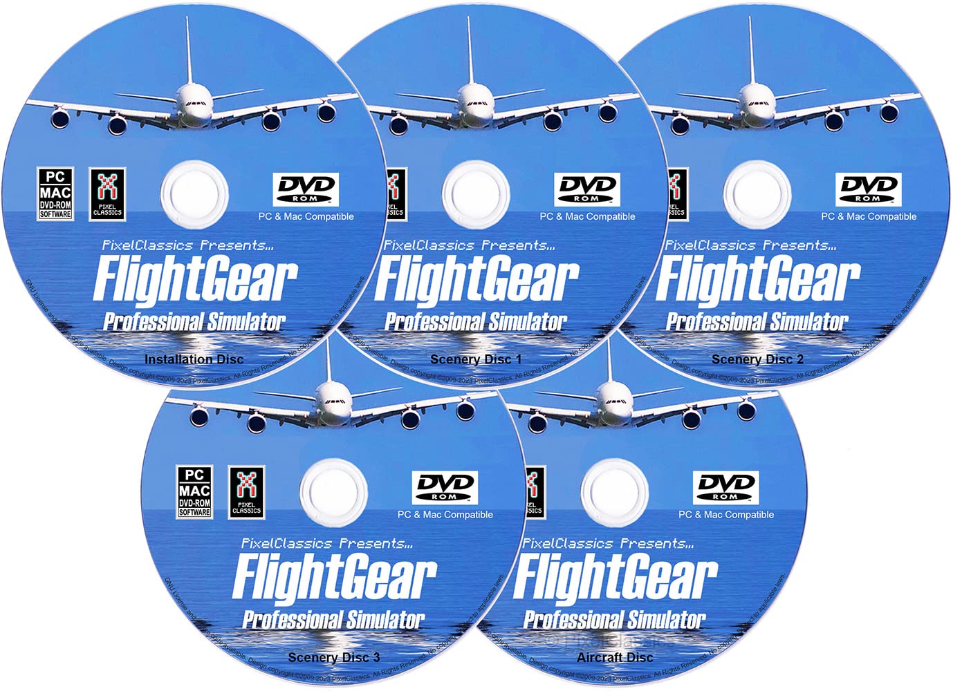 FlightGear Flight Simulator 2023 X Premium DELUXE Edition Flight Sim 5 Disc DVD CD Set Compatible with Microsoft Windows 11 10 8.1 8 7 Vista PC & Mac OS | 600+ Aircraft & FULL Worldwide Scenery!