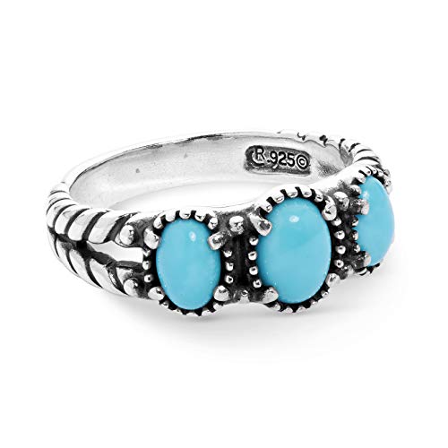 American West Jewelry Sterling Silver Blue Turquoise 3-Stone Ring, Size 8