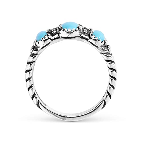 American West Jewelry Sterling Silver Blue Turquoise 3-Stone Ring, Size 8