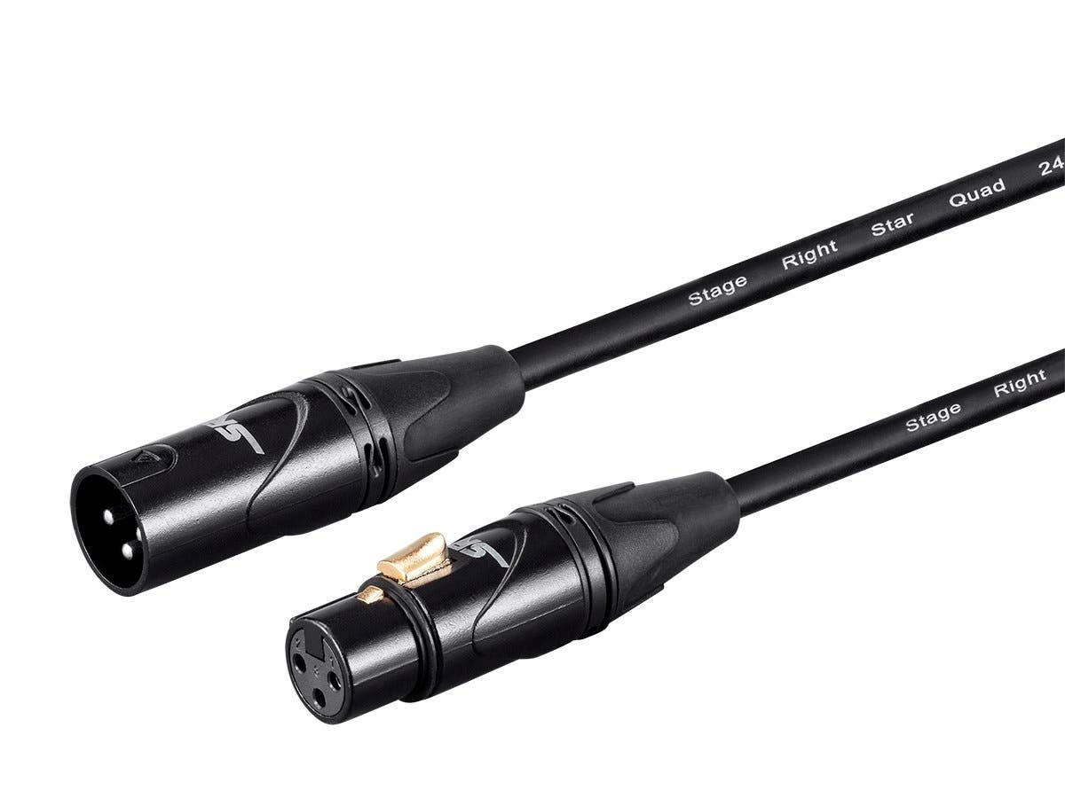 Monoprice Starquad XLR Male to XLR Female Microphone Cable - 3 Feet - Black, 24AWG, Optimized for Analog Audio - Gold Contacts - Stage Right Series