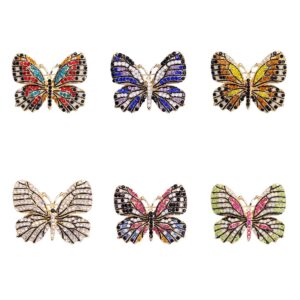 WeimanJewelry Lot 6pcs Multicolor Rhinestone Crystal Butterfly Brooch Pin Set for Women (Style 2)