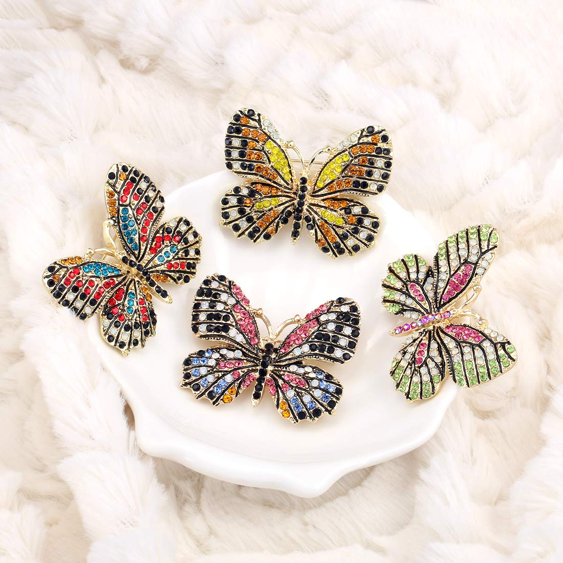 WeimanJewelry Lot 6pcs Multicolor Rhinestone Crystal Butterfly Brooch Pin Set for Women (Style 2)