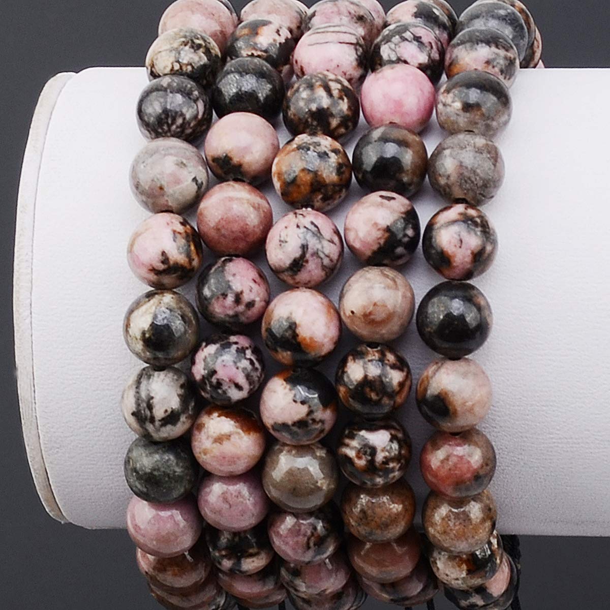 Massive Beads Natural Braided Macrame Bracelet 8mm Crystal Gift(Pink Black Rhodonite)