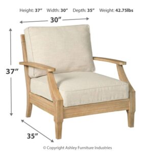 Signature Design by Ashley Clare View Outdoor Eucalyptus Wood Single Cushioned Lounge Chair, Beige