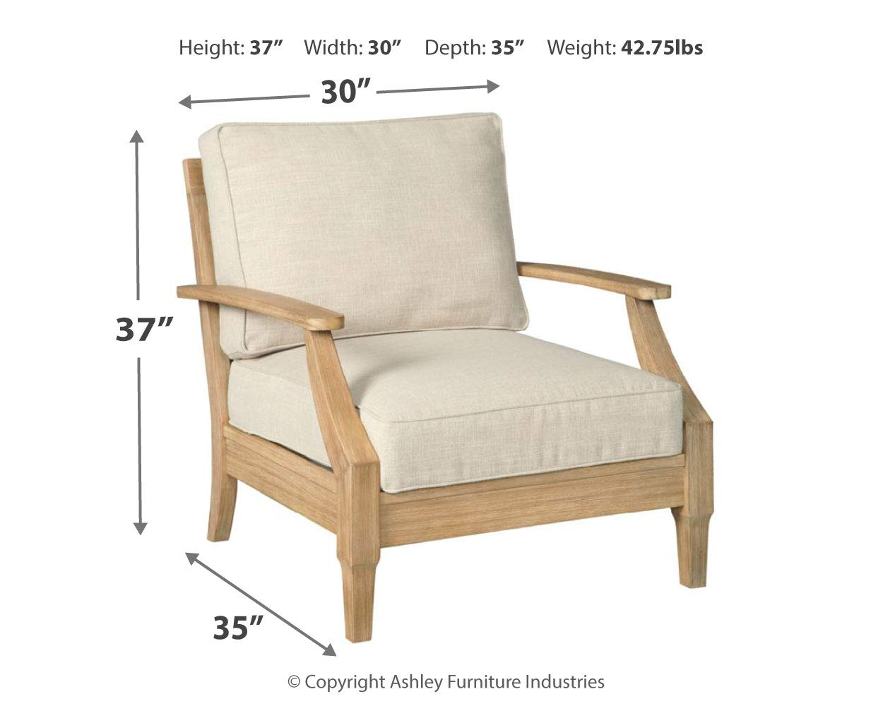 Signature Design by Ashley Clare View Outdoor Eucalyptus Wood Single Cushioned Lounge Chair, Beige