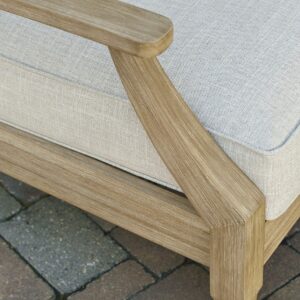 Signature Design by Ashley Clare View Outdoor Eucalyptus Wood Single Cushioned Lounge Chair, Beige