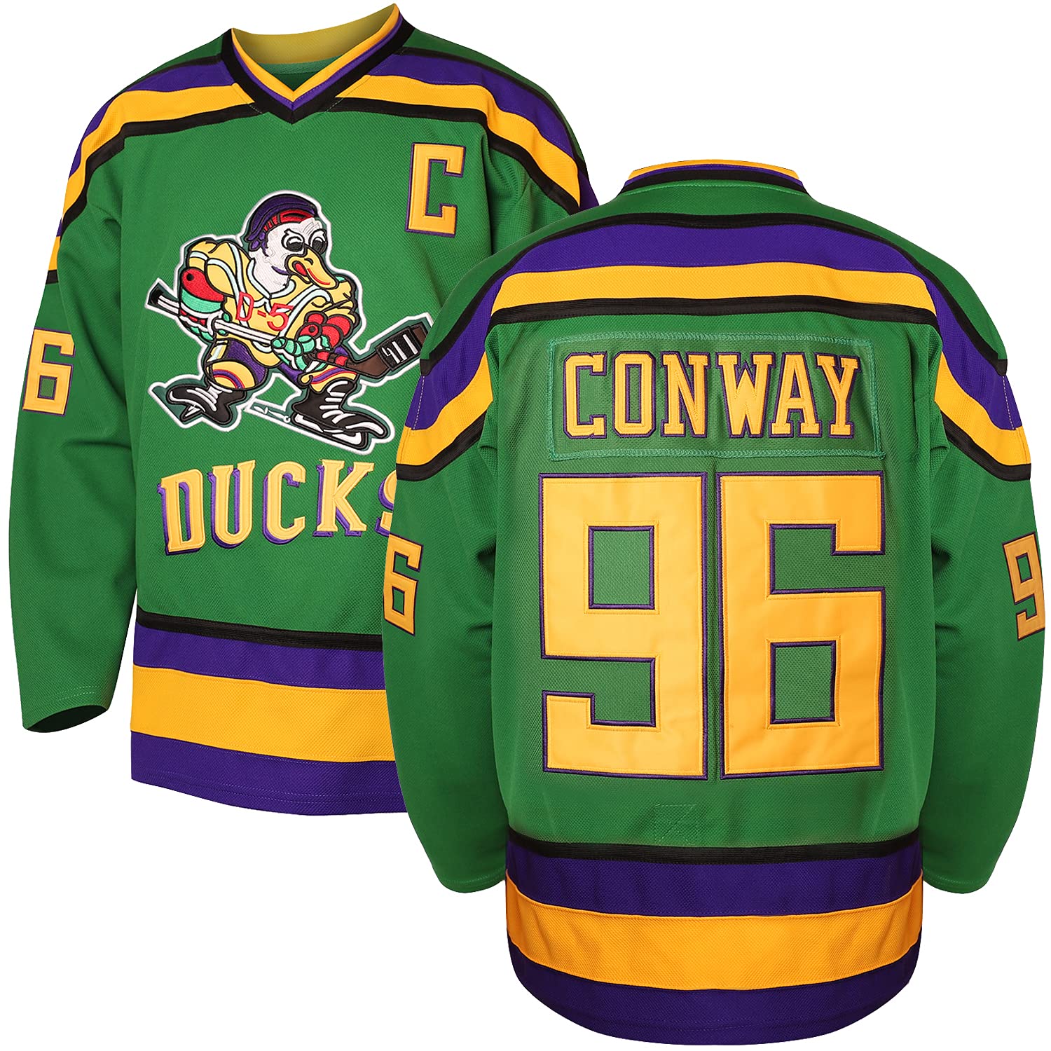 Phoneutrix Charlie Conway #96 Mighty Ducks Movie Hockey Jersey White Green (Green, Medium)