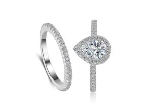 classic bridal ring set 0.75 ct pear cut teardrop halo ring eternity infinity band size 4-9 half sizes (silver, 7)