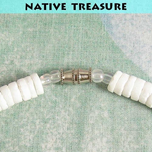 Native Treasure 15 inch Little Kid's White Clam Heishe Puka Shell Necklace Blue Chip 2 Black Coco Surfer Beach Necklace - 8mm (5/16")