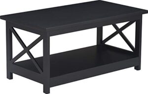 serta bismarck modern farmhouse coffee table with lower storage shelf, rectangle tabletop with x-shaped lattice, black