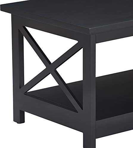 Serta Bismarck Modern Farmhouse Coffee Table with Lower Storage Shelf, Rectangle Tabletop with X-Shaped Lattice, Black