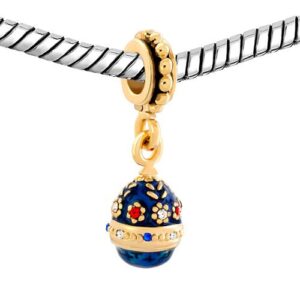 Roy Lopez Blue Golden Faberge Egg Dangle Bead Charms for Charm Bracelets