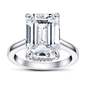 ainuoshi 6 carat emerald cut platinum plated cubic zirconia cz solitaire engagement wedding ring 925 sterling silver